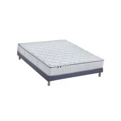 Ensemble Matelas Ressorts 7 zones COSMA + Sommier - Made in France - Sommier Bleu denim