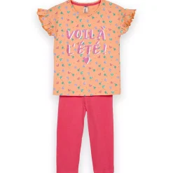 Ensemble Pyjama Filette corsaire haut imprimé et bas uni pêche