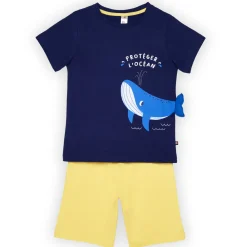 Ensemble Pyjama short Garçon haut uni avant imprimé devant ou bas uni marine