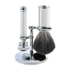 Ensemble Rasage 3 Pièces - Blaireau + Rasoire de Sécurité + Support - Chromé