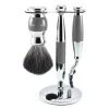 Ensemble Rasage 3 Pièces - Blaireau + Rasoir Gillette Mach3 + Support - Chromé et Gris