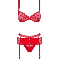Ensemble soutien-gorge et string porte-jarretelles rouge