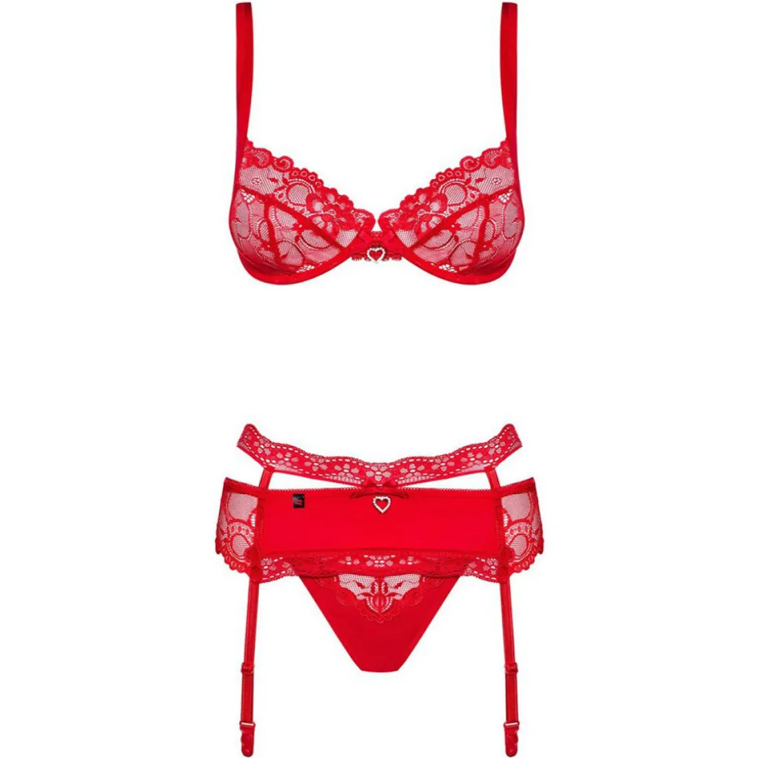 Ensemble soutien-gorge et string porte-jarretelles rouge