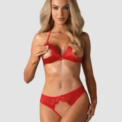 Ensemble soutien-gorge ouvert et string rouge