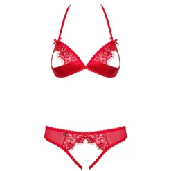 Ensemble soutien-gorge ouvert et string rouge