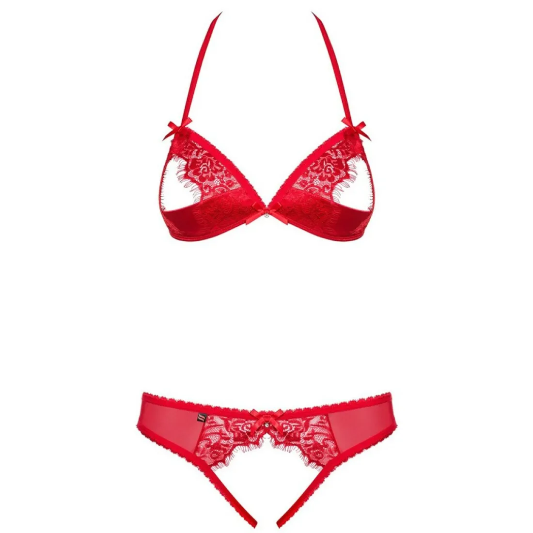 Ensemble soutien-gorge ouvert et string rouge