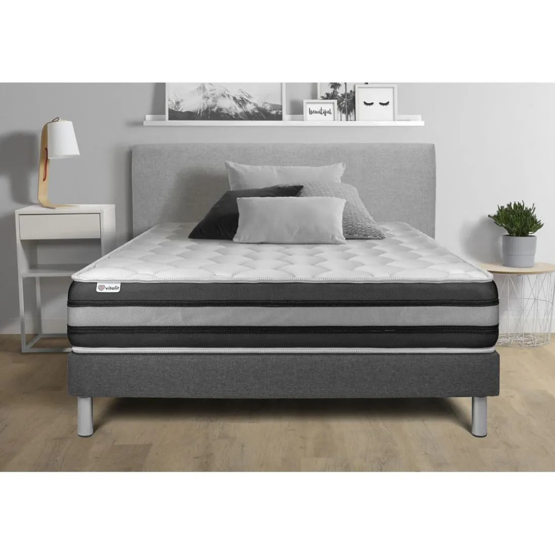 Ensembles matelas sommiers gris VITALSPRING ZEN