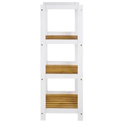 Etagère en métal laqué blanc plateaux bambou
