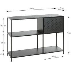 Etagère noire 4 cases et 1 porte en métal