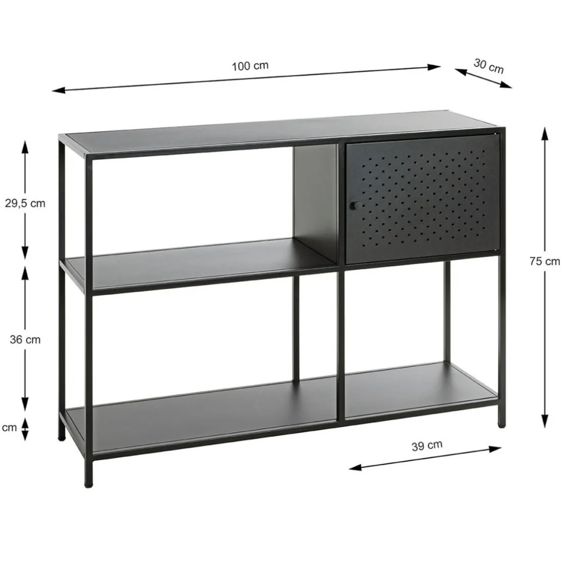 Etagère noire 4 cases et 1 porte en métal