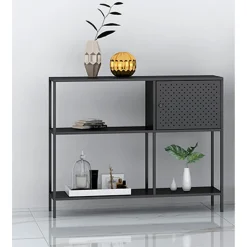Etagère noire 4 cases et 1 porte en métal
