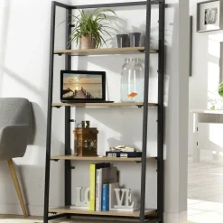 Etagère pliable 4 niveaux style industriel en bois Beige