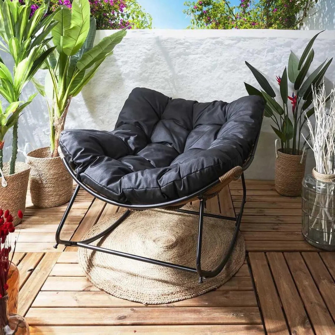 Fauteuil A Bascule Coussin noir