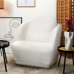 Fauteuil cosy Furdol Tissu Effet peau de mouton Crème