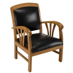 Fauteuil en teck et cuir style colonial - Noir
