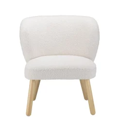 Fauteuil en tissu bouclette blanc pieds en bois