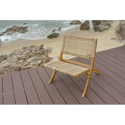 Fauteuil intérieur extérieur en acacia massif et corde marron