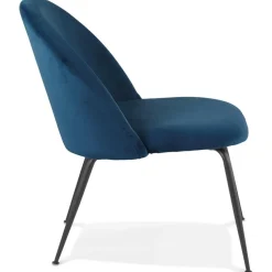 Fauteuil lounge 'MERMAID' en velours bleu et pieds en métal noir
