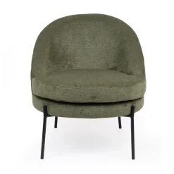 Fauteuil moderne au dossier arrondi Thiago Tissu Vert Kaki