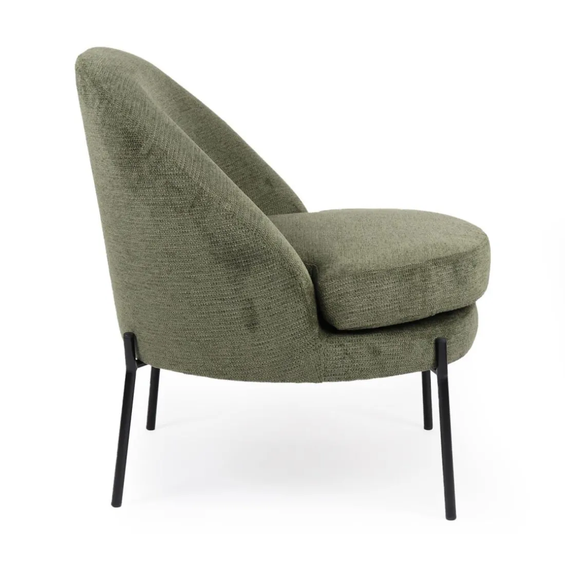 Fauteuil moderne au dossier arrondi Thiago Tissu Vert Kaki