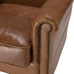 Fauteuil verone vintage cuir pieds bois avec roulettes GASTON