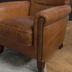 Fauteuil verone vintage cuir pieds bois avec roulettes GASTON