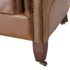 Fauteuil verone vintage cuir pieds bois avec roulettes GASTON