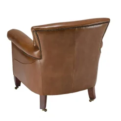 Fauteuil verone vintage cuir pieds bois avec roulettes GASTON