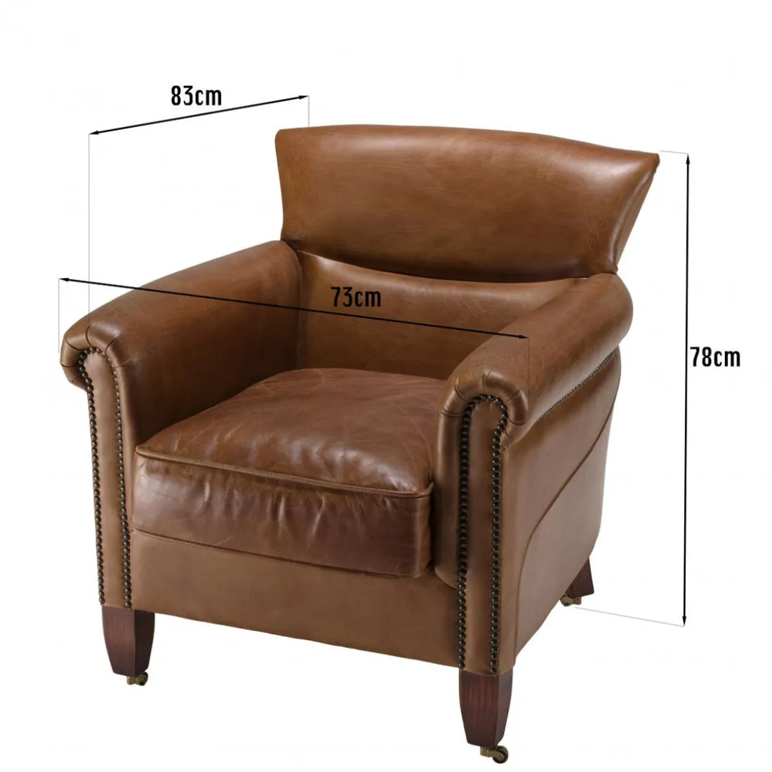 Fauteuil verone vintage cuir pieds bois avec roulettes GASTON