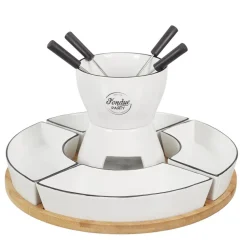 Fondue Coffret Support Bambou Coupelle