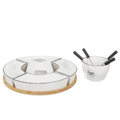Fondue Coffret Support Bambou Coupelle