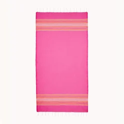 Fouta à rayures Lola rose en coton
