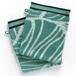 Gant de toilette Coton Eponge motifs feuilles EUCALYPTUS Bleu aqua
