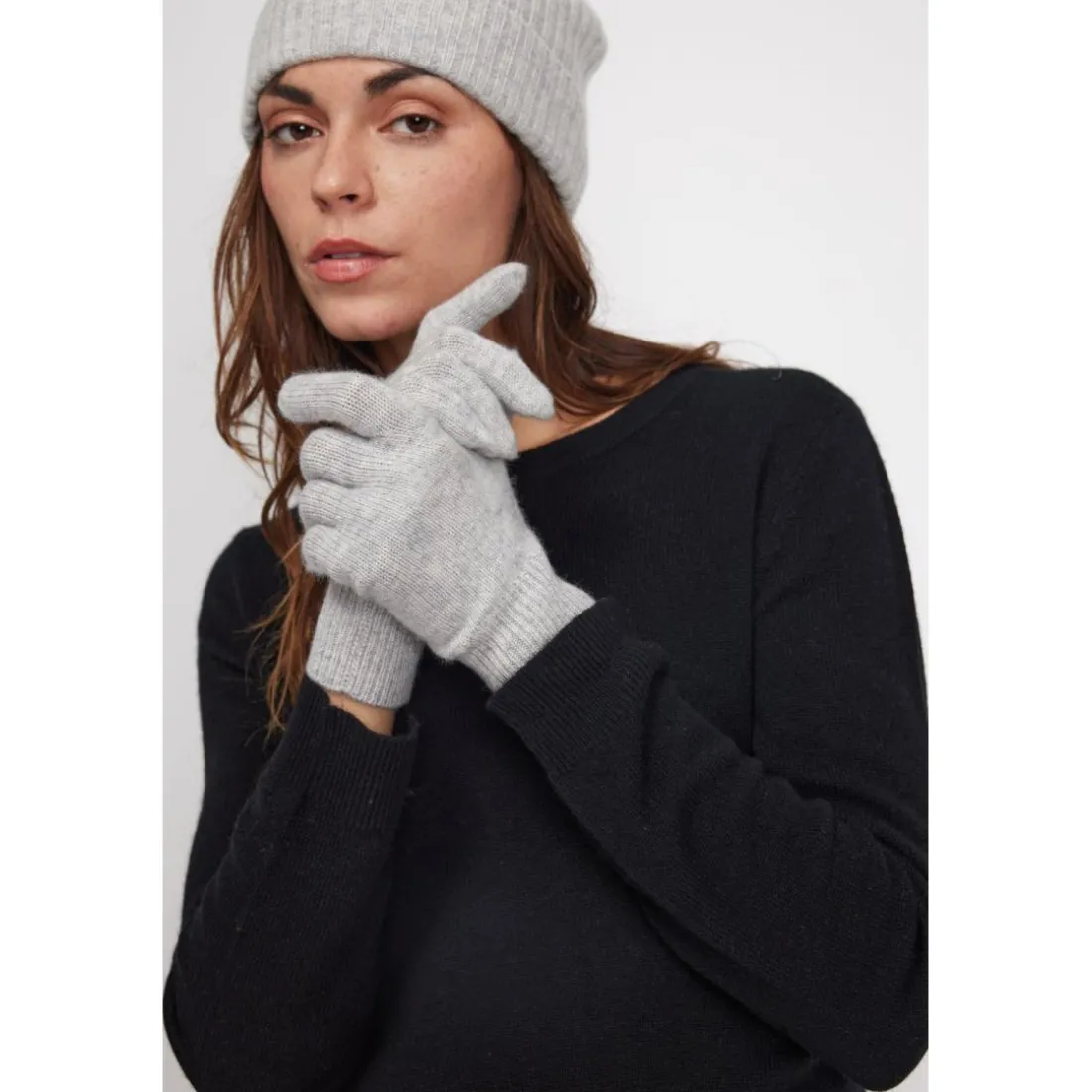 Gants unisexe en cachemire gris perle