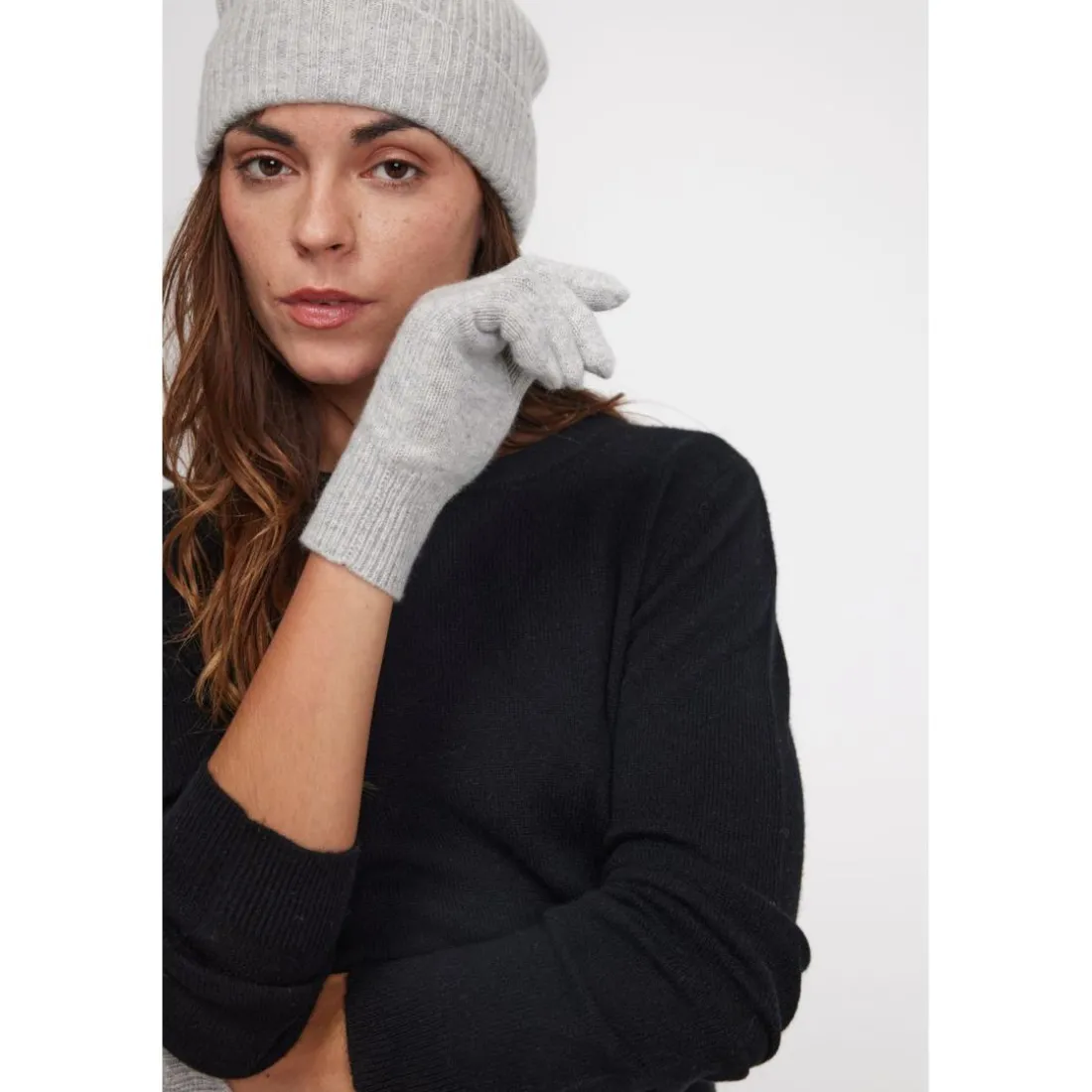 Gants unisexe en cachemire gris perle