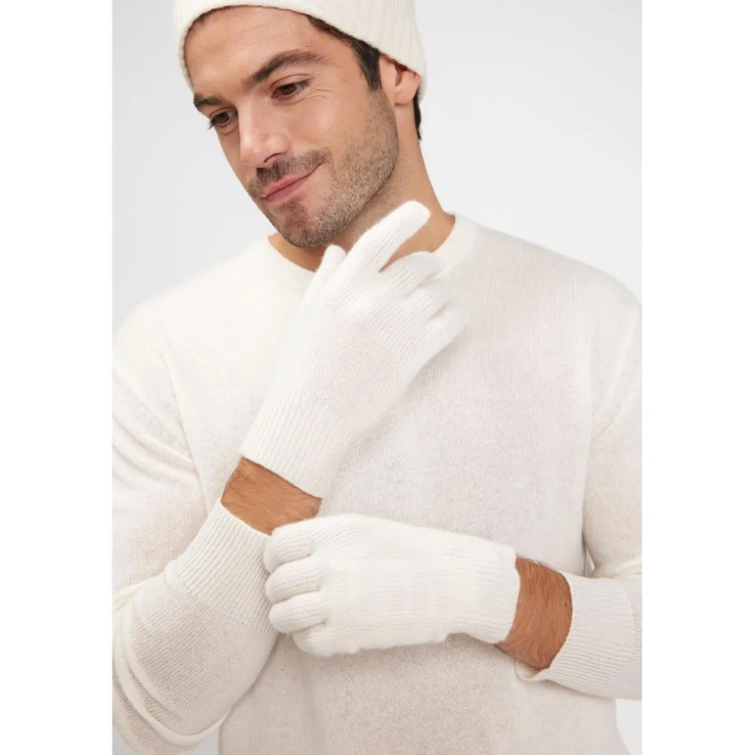 Gants unisexe en cachemire ecru