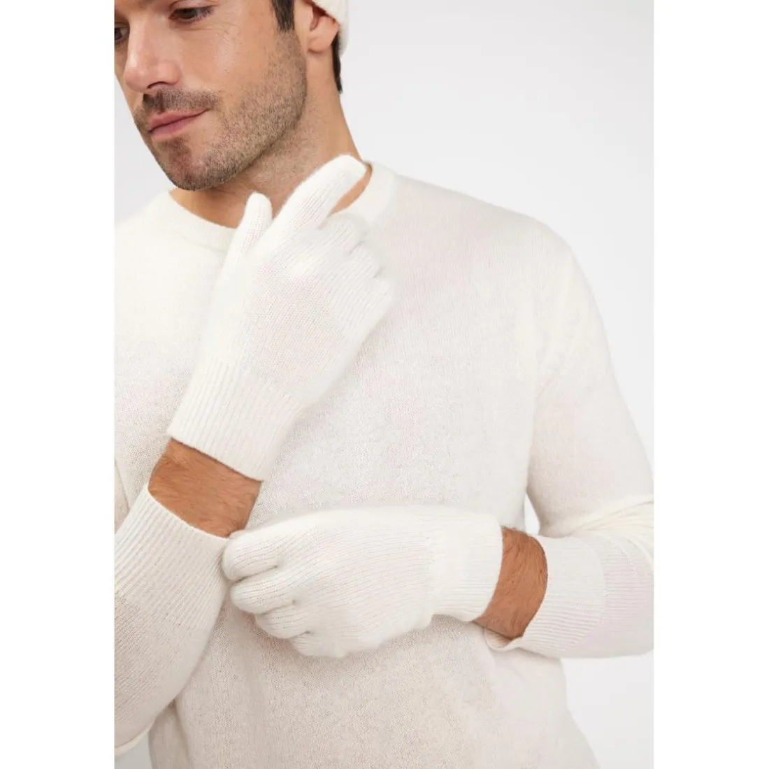 Gants unisexe en cachemire ecru