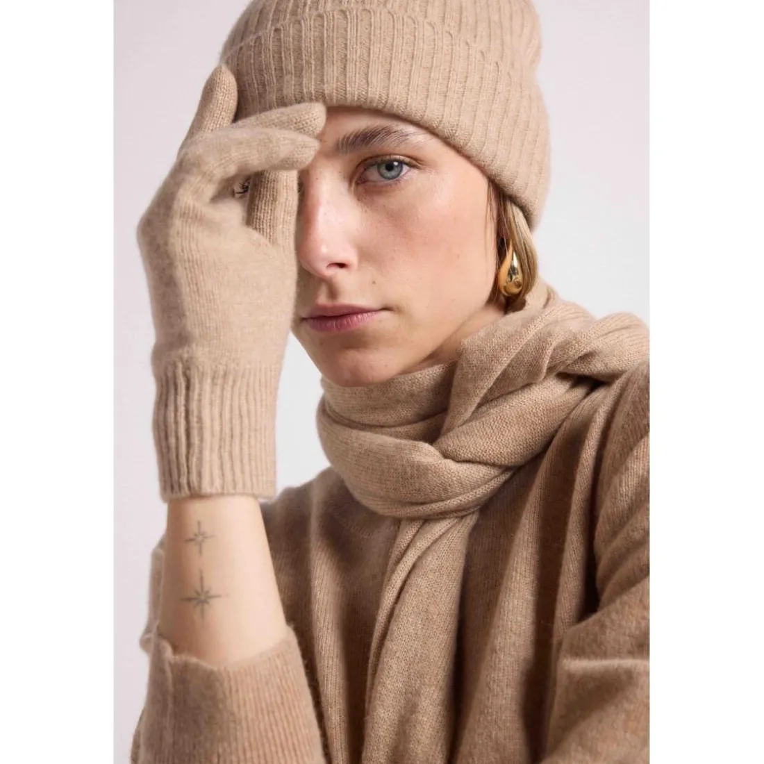 Gants unisexe MH-006 en cachemire new beige creme