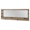 Garderobe murale décor bois miroir integré et 7 crochets