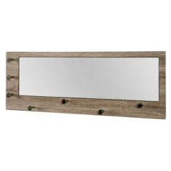 Garderobe murale décor bois miroir integré et 7 crochets