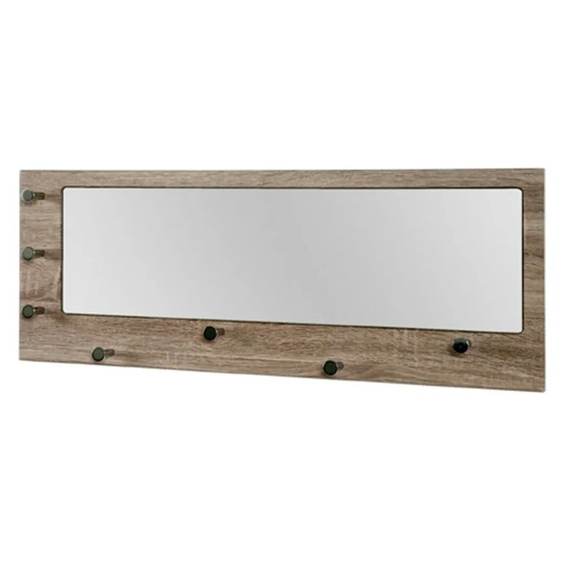 Garderobe murale décor bois miroir integré et 7 crochets