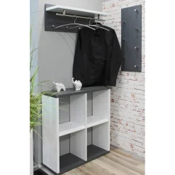 Garderobe murale décor granit tringle et crochets métal