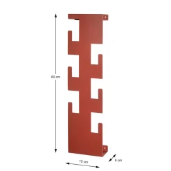 Garderobe murale en métal laqué rouge avec 6 crochets