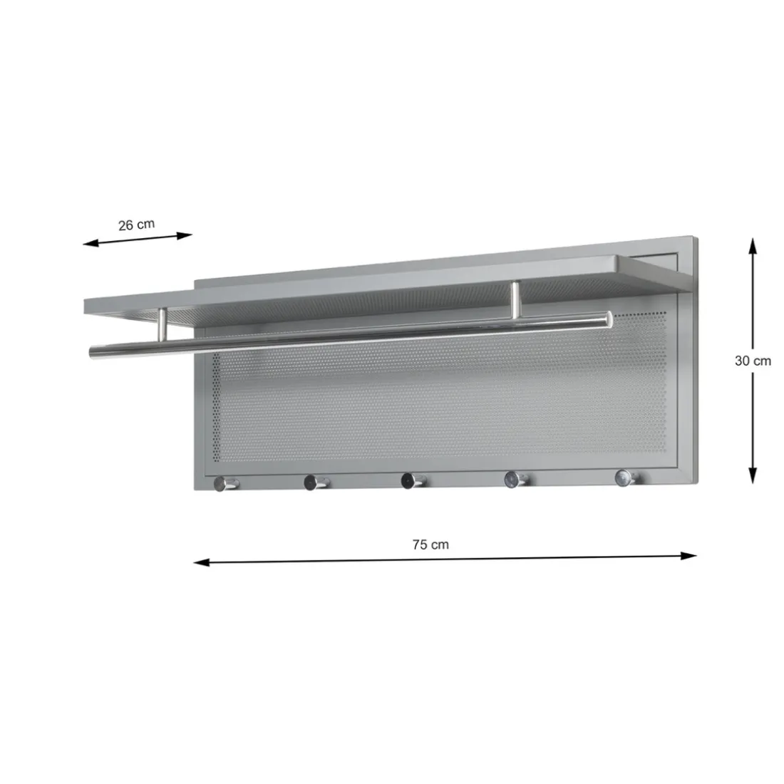Garderobe murale en tube d'acier peint par poudrage en gris
