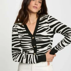 Gilet / Cardigan femme noir et blanc en viscose