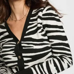 Gilet / Cardigan femme noir et blanc en viscose