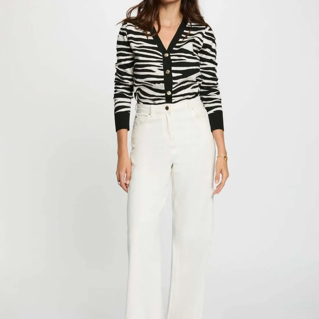 Gilet / Cardigan femme noir et blanc en viscose