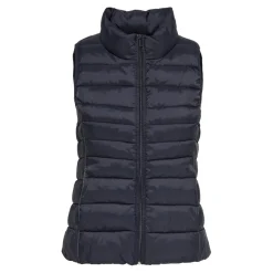 Gilet matelassé long col haut bleu foncé en nylon Ivy