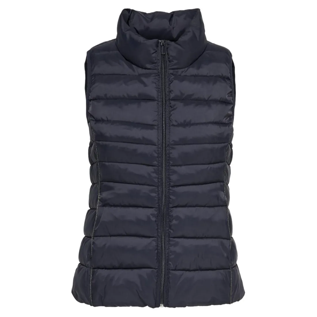 Gilet matelassé long col haut bleu foncé en nylon Ivy