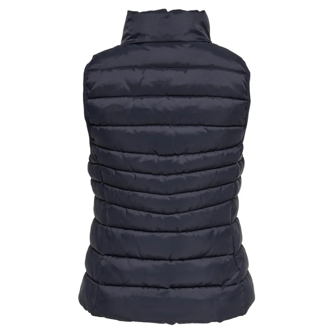 Gilet matelassé long col haut bleu foncé en nylon Ivy
